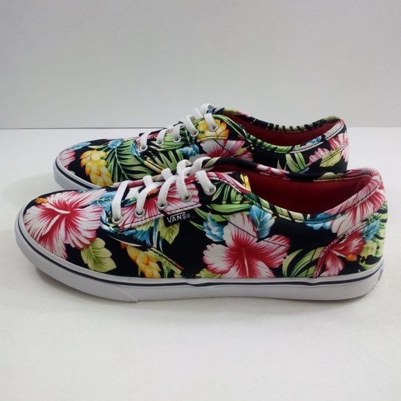 Vans Authentic Hawaiian Floral Boys 6.5 Women 8 Black Red Skateboarding Shoes - Picture 3 of 8